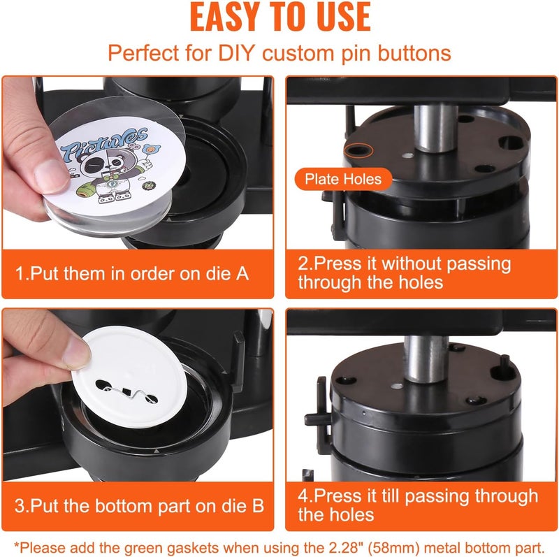 VEVOR Button Maker, 1/1.25/2.28 inch(25/32/58mm) 3-in-1 Pin Maker with 300pcs Button Parts, Ergonomic Arc Handle Punch Press Kit, Button Maker Machine with Panda Magic Book, for Children DIY Gifts - Image 4
